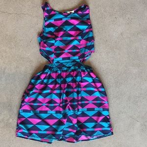 One Clothing Navy Teal Fushi Geometric Dress
